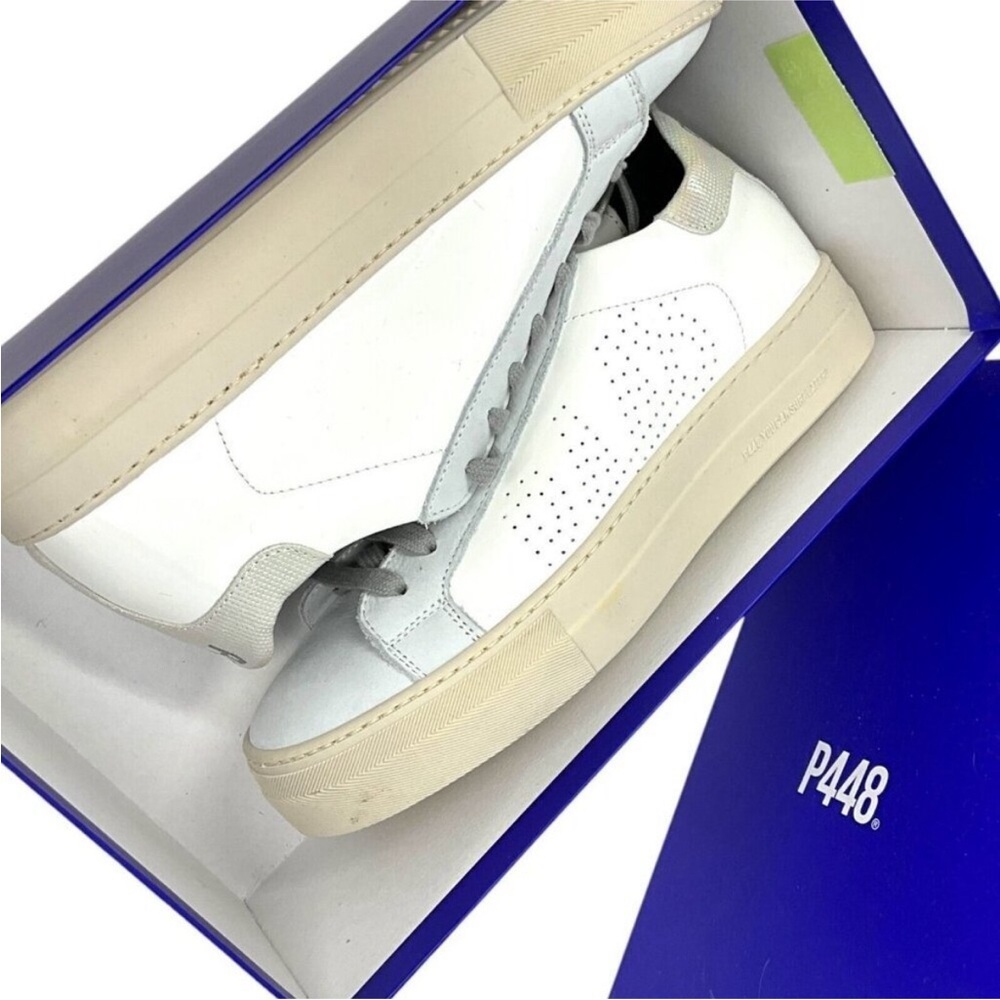 P448 White and Cream Low-Top Sneakers with Gray Accents